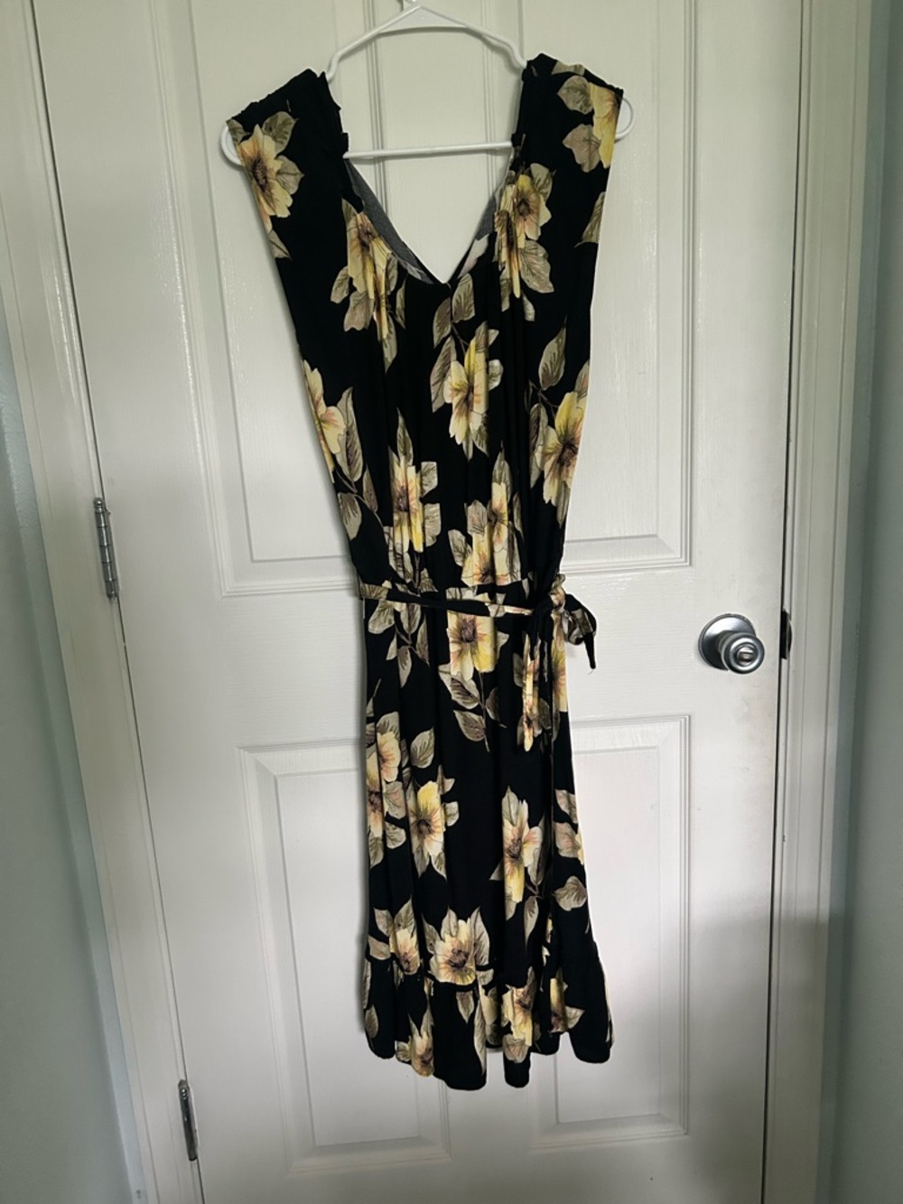 LC Lauren Conrad Black Midi Dress with Yellow Floral Print
